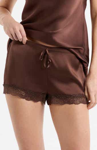Milky Lace Trim Washable Silk Satin Pajama Shorts