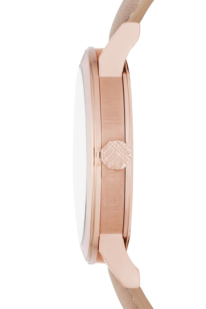 Check Stamped Round Dial Watch, 38mm, Alternate, color, NUDE