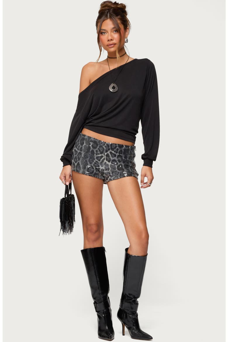 Sequin Leopard Print Microshorts, Alternate, color, BLACK