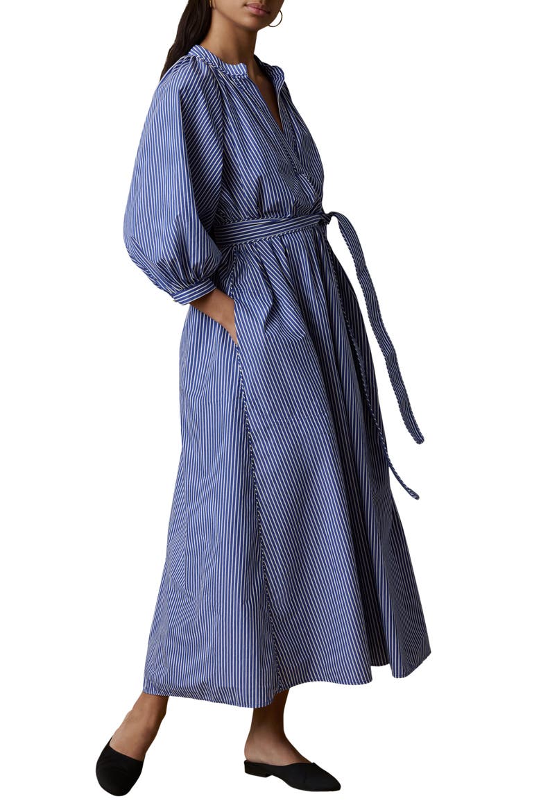 Kaia Coastal Tie Waist Poplin Maxi Dress, Alternate, color, ENDLESS COAST STRIPE