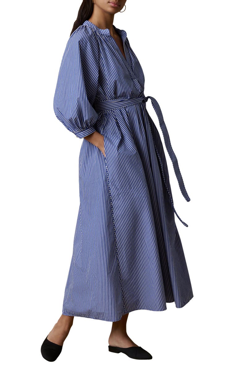 Faherty Kaia Coastal Tie Waist Poplin Maxi Dress, Alternate, color, 