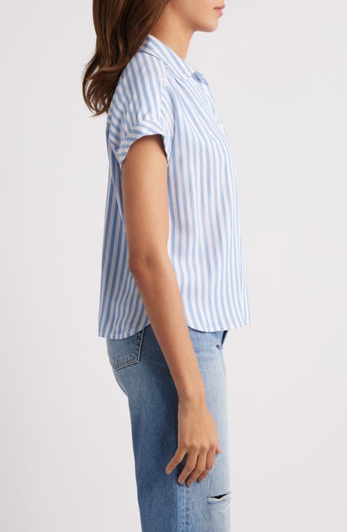 Beachlunchlounge Daria Stripe Short Sleeve Button-up Shirt In Blue Poppy