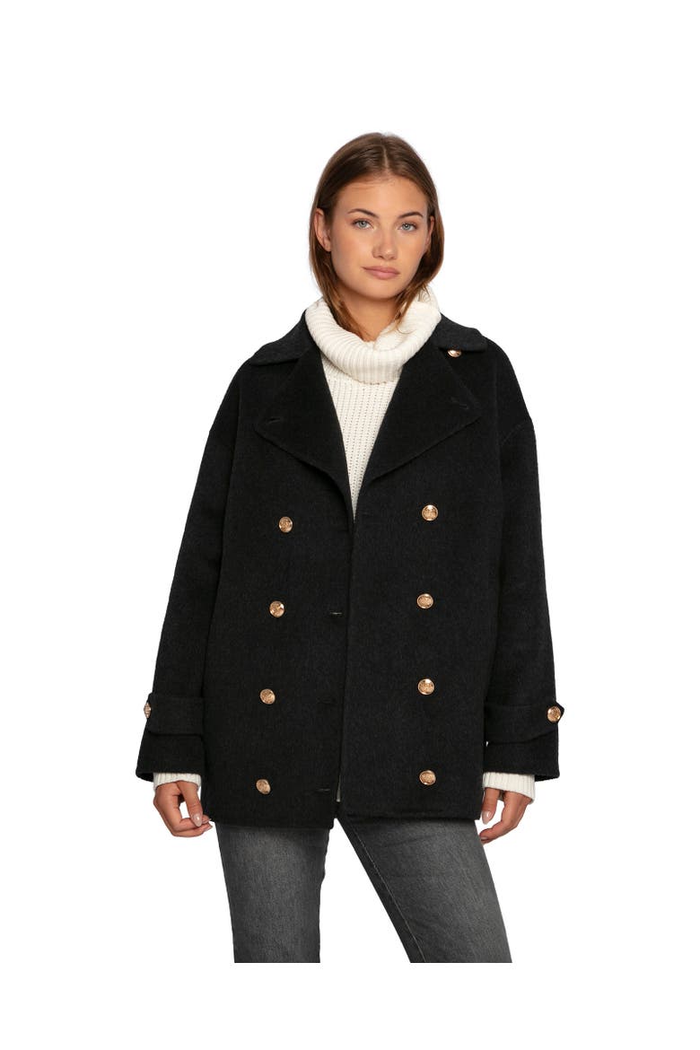 Right and Forward Double Breasted Wool Blend Pea Coat, Main, color, Charcoal