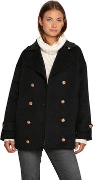 Belle & Bloom Right and Forward Double Breasted Wool Blend Pea Coat