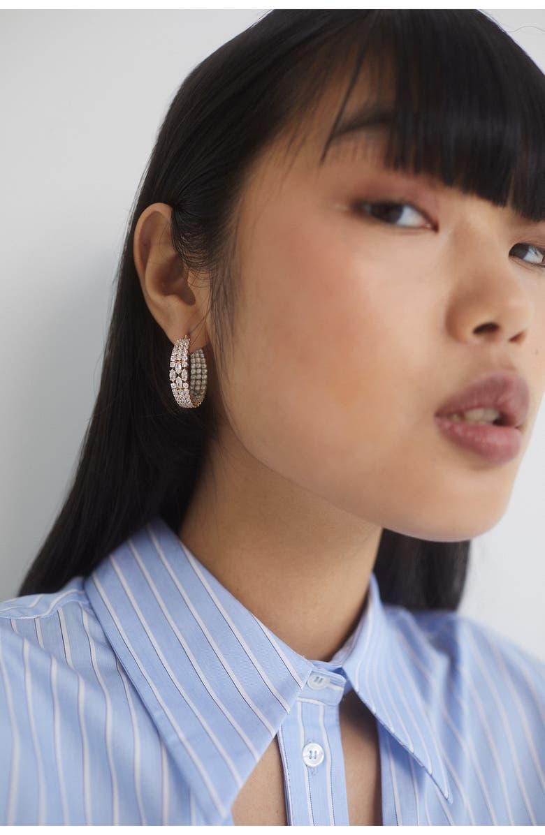 Nadri Layered Cubic Zirconia Hoop Earrings, Alternate, color, Gold