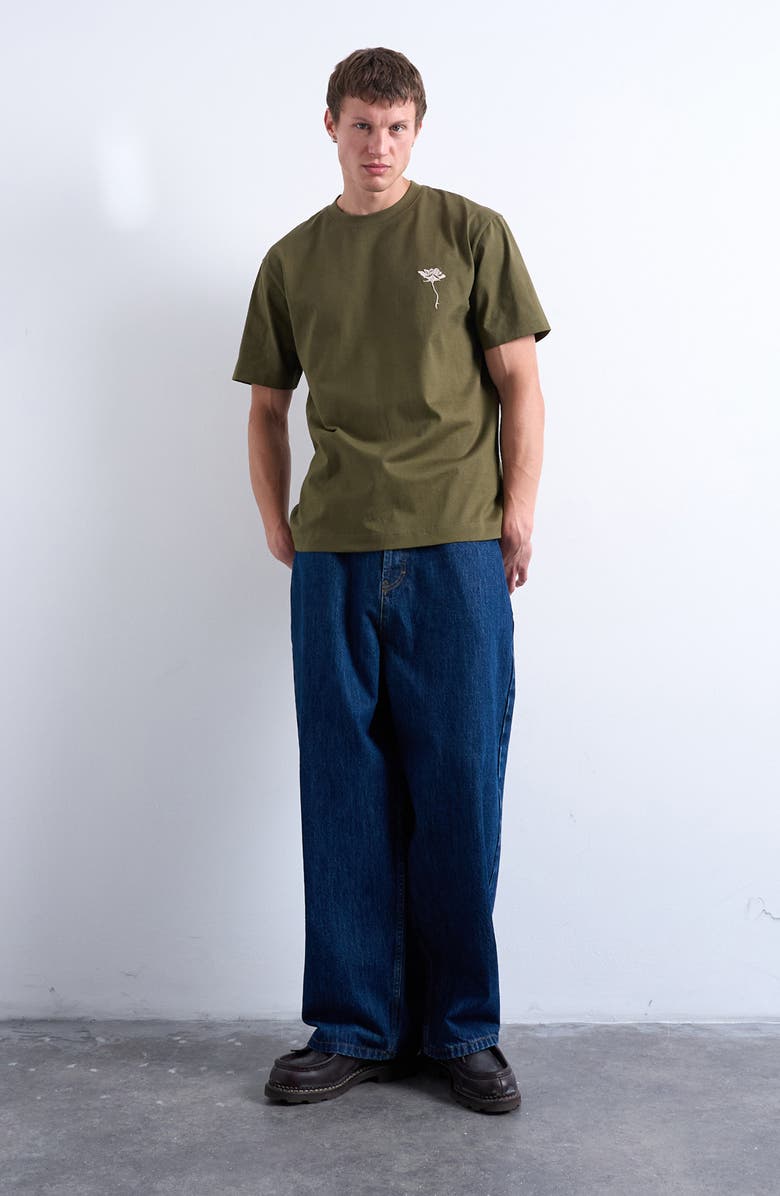 Topman Floral Embroidery T-Shirt, Alternate, color, Khaki