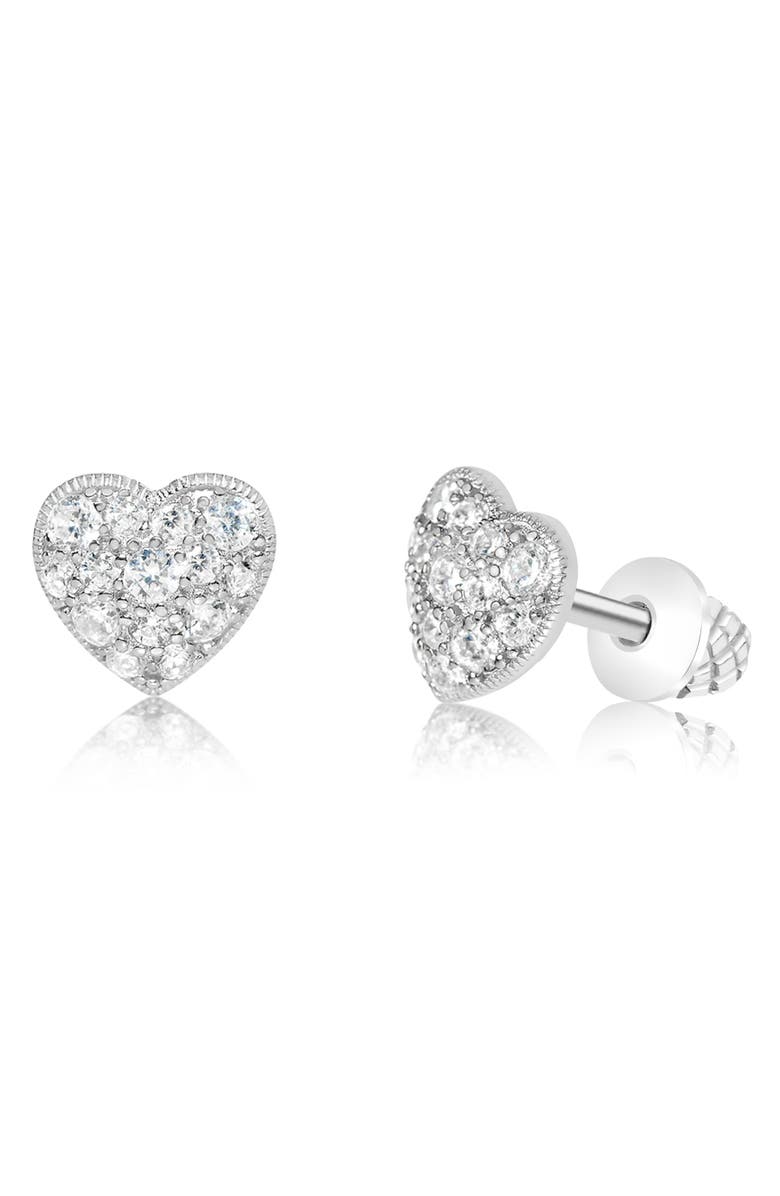 Chanteur Kids' Cubic Zirconia Heart Stud Earrings, Main, color, Clear