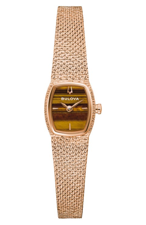 Goddess of Time Tiger's Eye Mesh Strap Tonneau Watch, 17mm