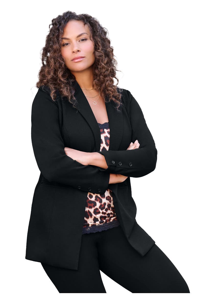 Plus Size Comfort Stretch Ponte Blazer, Main, color, BLACK