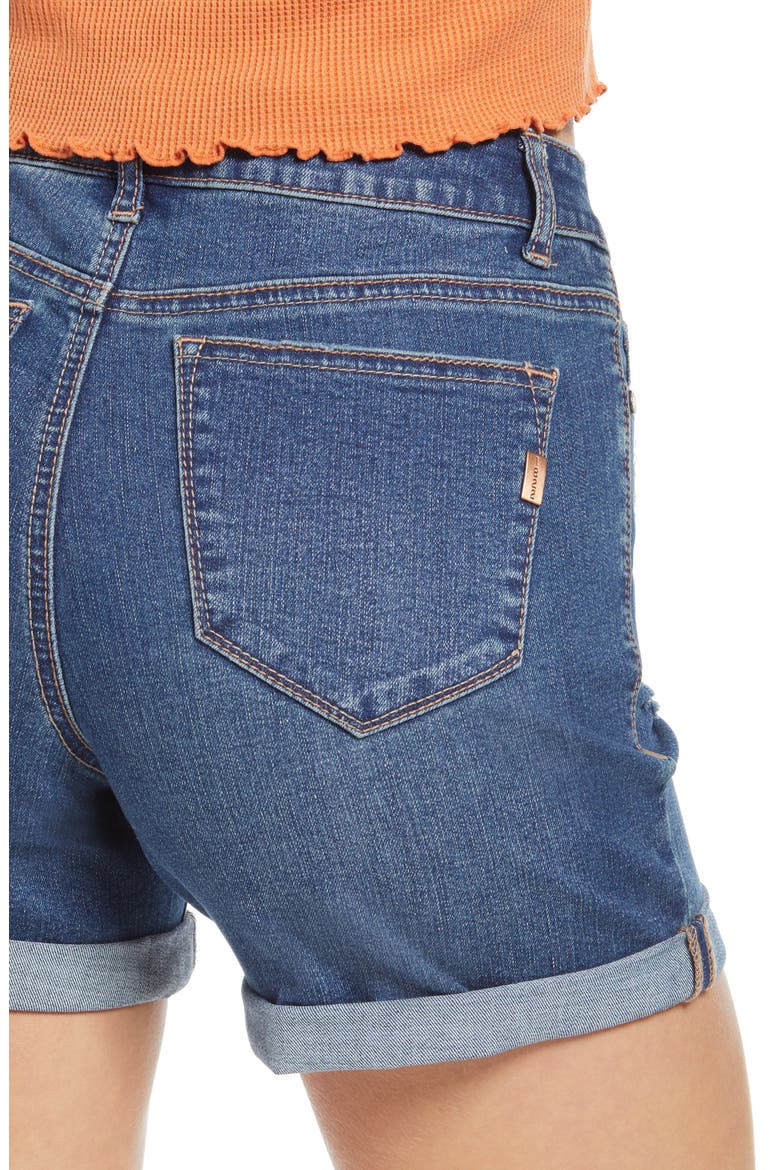 Distressed Roll Hem Denim Shorts, Alternate, color, LEORA