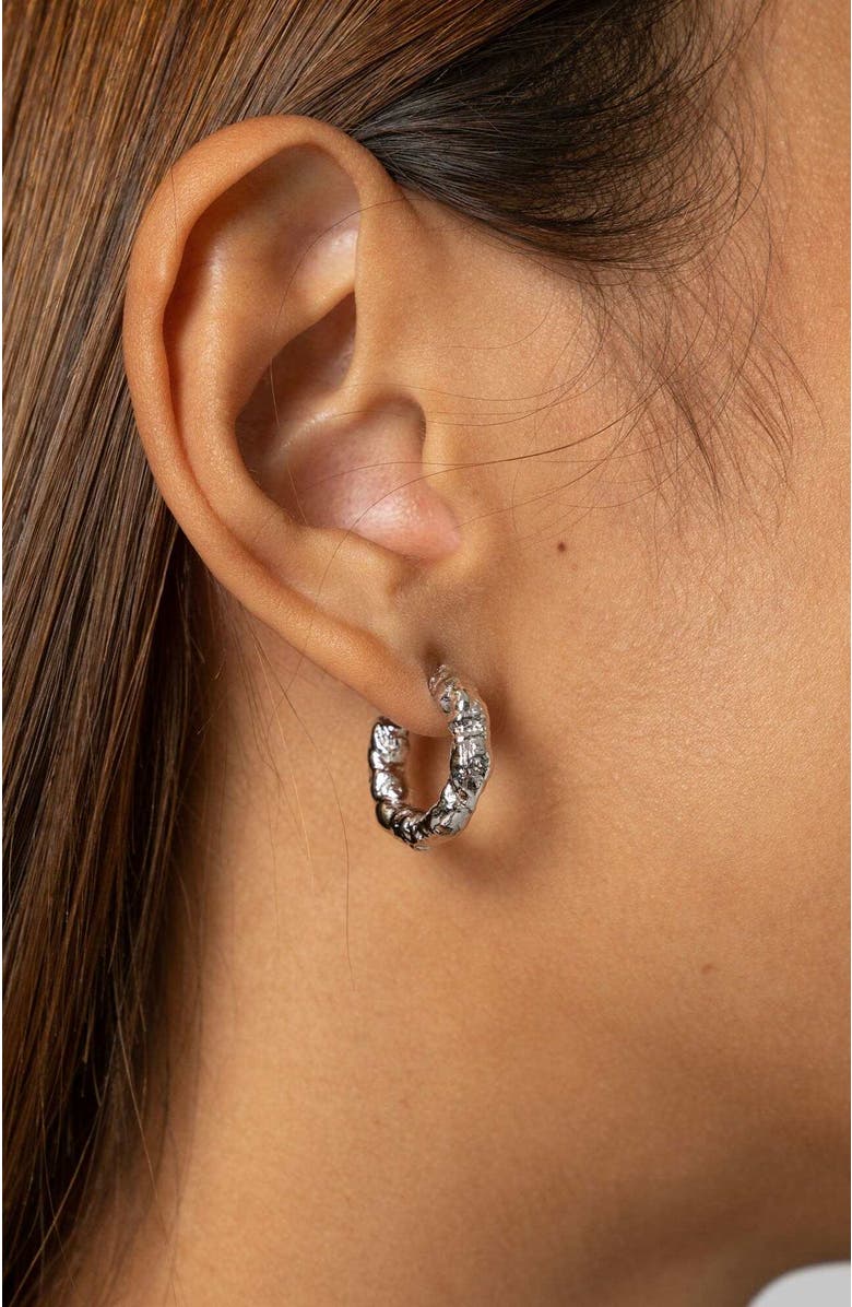 Saint + Sofia Molten Hoop Earrings, Alternate, color, Silver