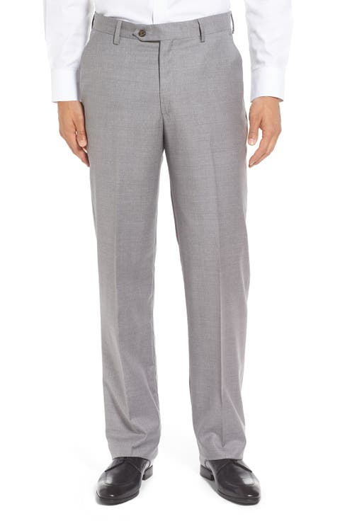Flat Front Solid Super 130s Wool Gabardine Trousers