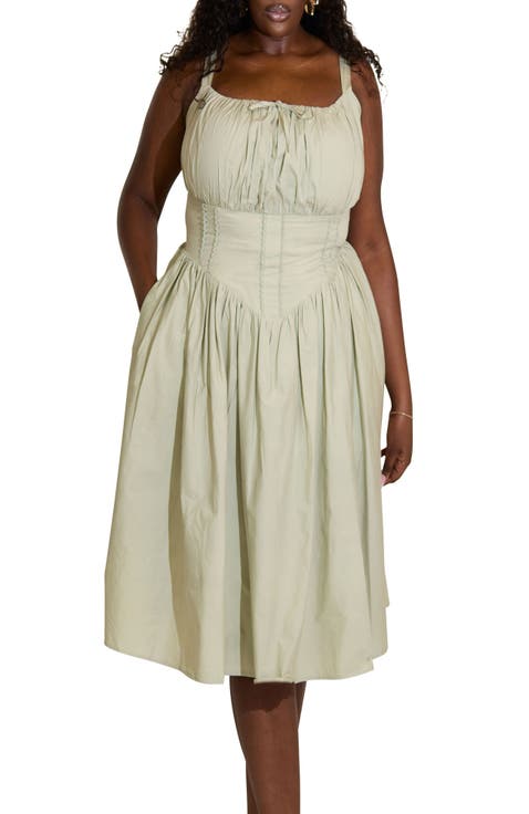 Camille Fuller Bust Cotton Midi Corset Dress