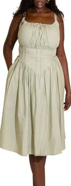 Taideux Camille Fuller Bust Cotton Midi Corset Dress