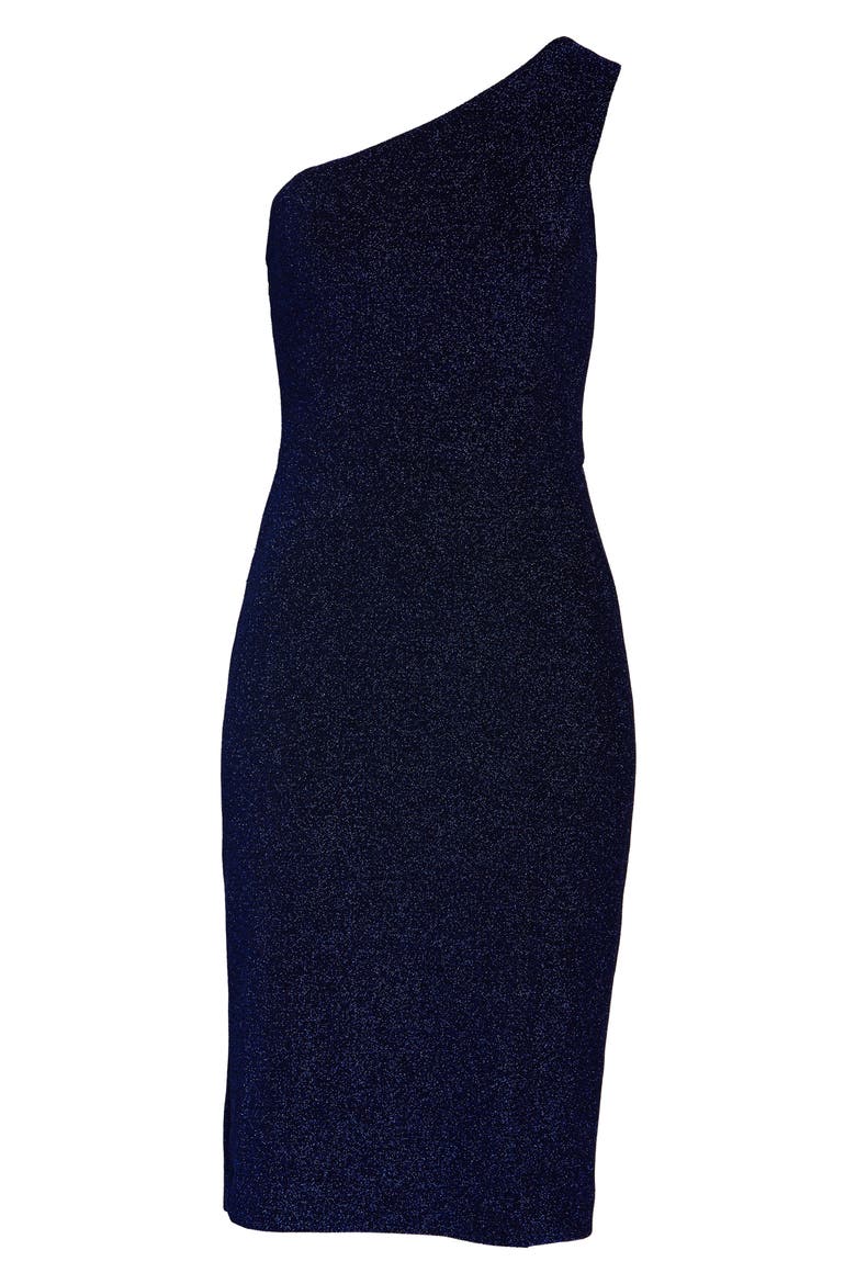 One-Shoulder Glitter Knit Body-Con Dress, Alternate, color, COBALT