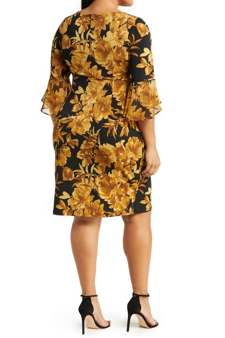 Floral Knit Faux Wrap Dress, Alternate, color, MUSTARD