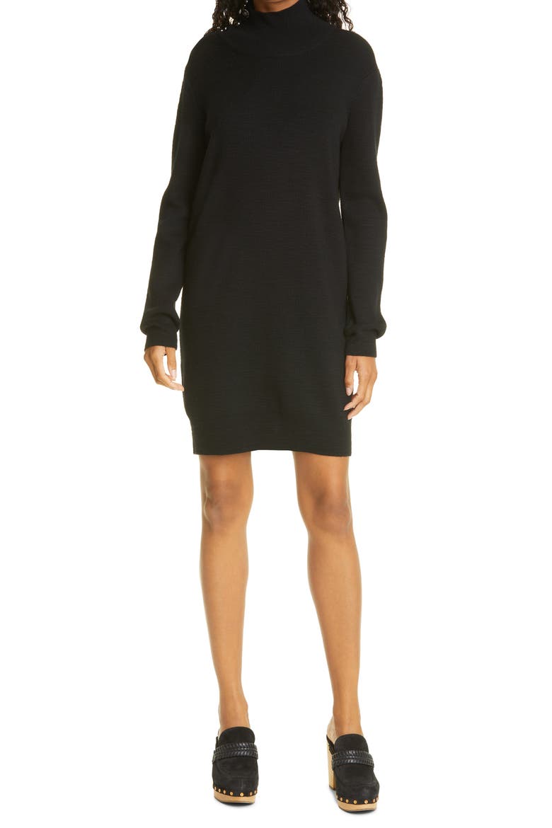 Banner Turtleneck Sweater Dress, Main, color, BLACK