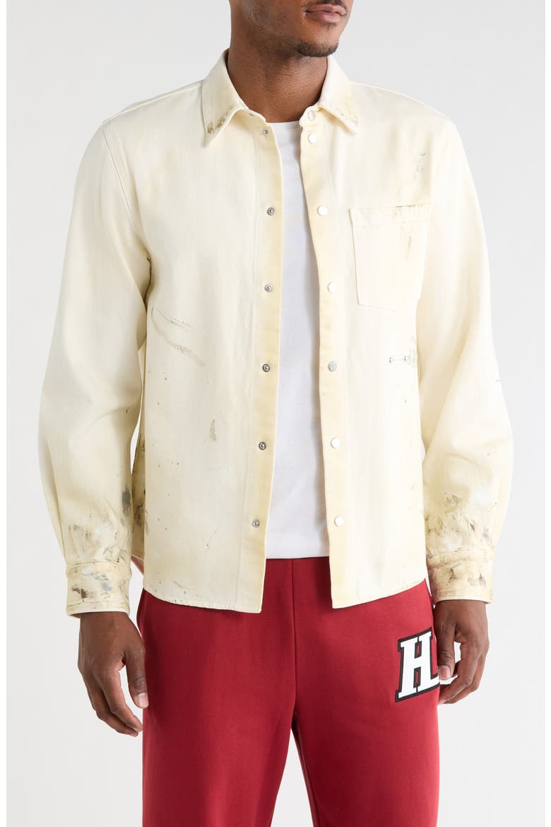 Snap Front Cotton Shirt Jacket, Main, color, ECRU PAINTER