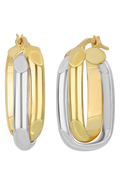 14K Gold Two Tone Hoop Earrings
