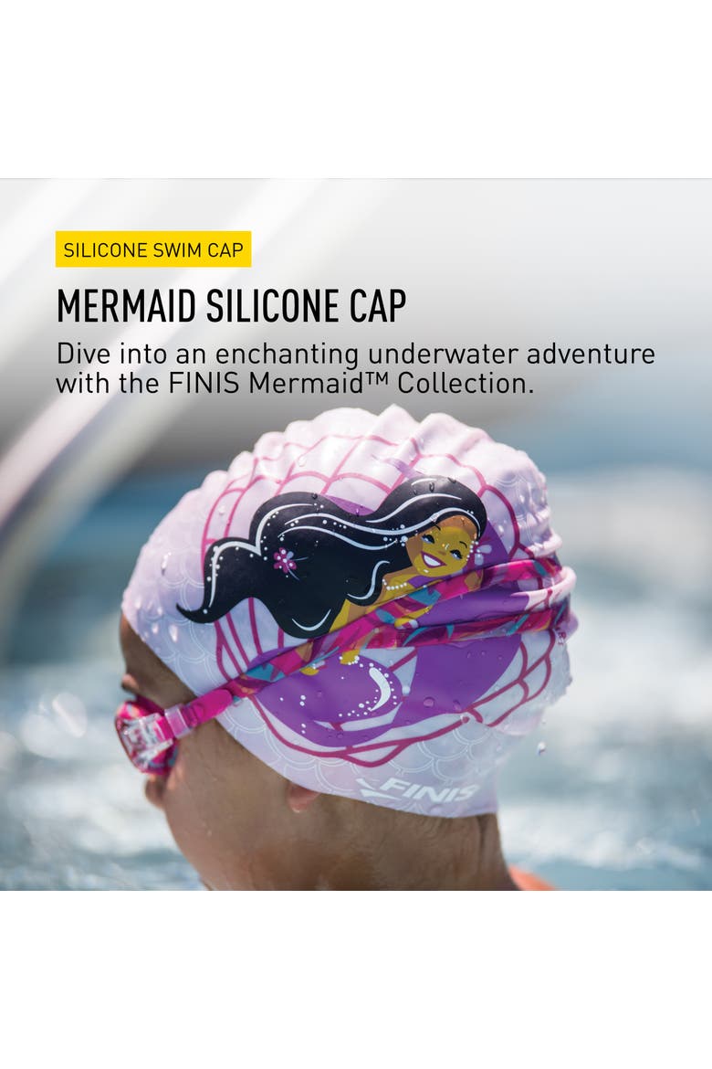 Mermaid Kids Swim Cap 100% Silicone Fun Prints Universal Fit Chlorine Protection, Alternate, color, Pink