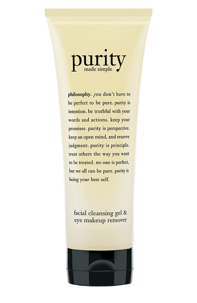 philosophy 'purity made simple' facial cleansing gel & eye makeup remover, Main, color,