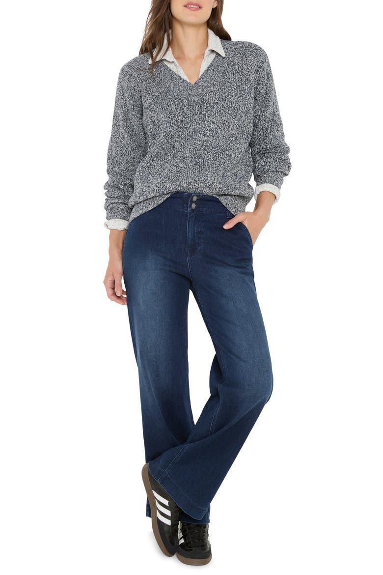 Shaker Stitch V-Neck Sweater, Alternate, color, INDIGO MIX