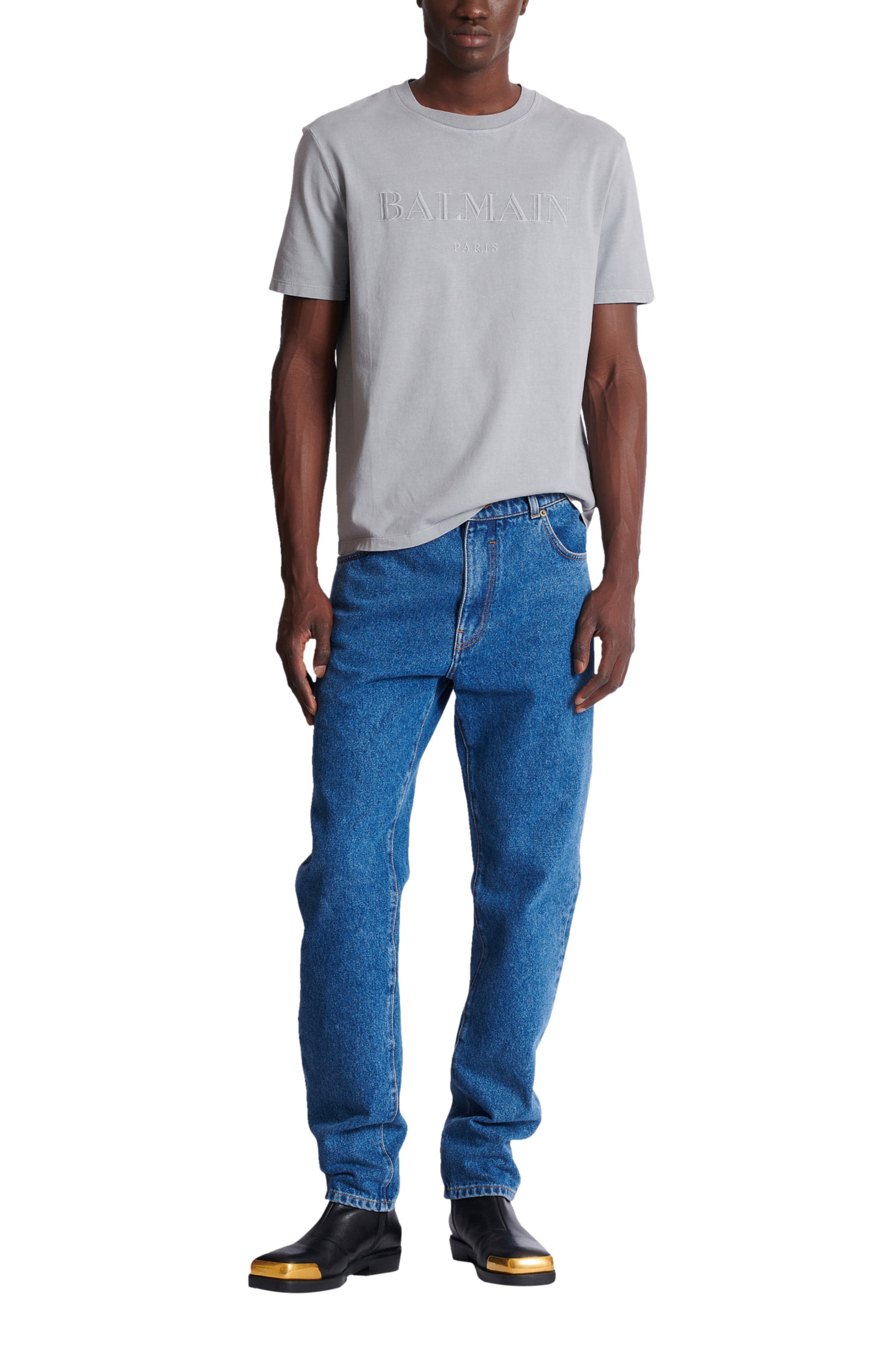 Blue denim straight-cut jeans - image 2