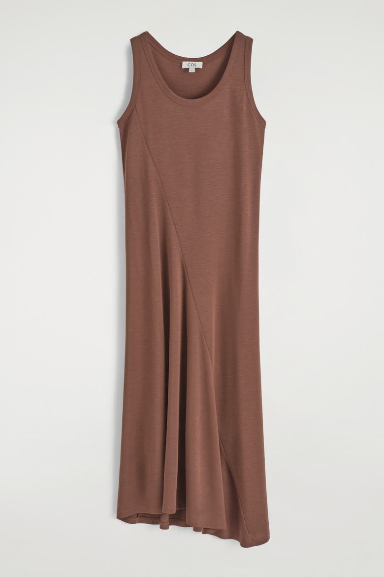 Asymmetric Jersey Midi Dress, Alternate, color, BROWN