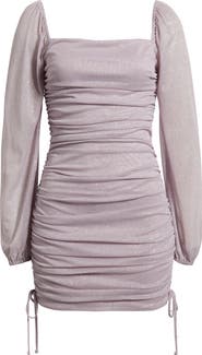 Jump Apparel Ruched Glitter Long Sleeve Minidress