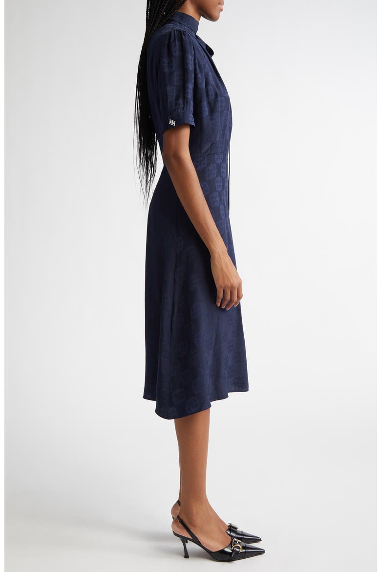 4G Baroque Logo Jacquard Lavallière Midi Dress, Alternate, color, NAVY