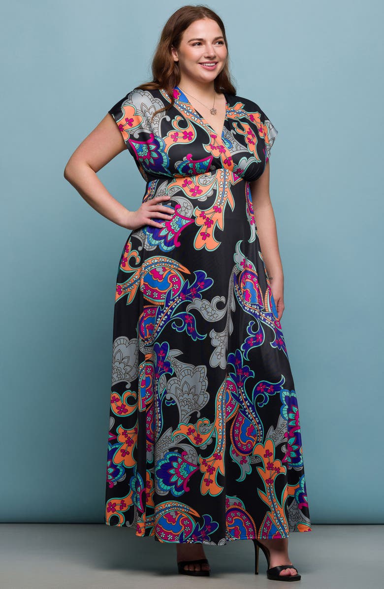 24seven Comfort Apparel Paisley Knit Maxi Dress, Alternate, color, Black Multi