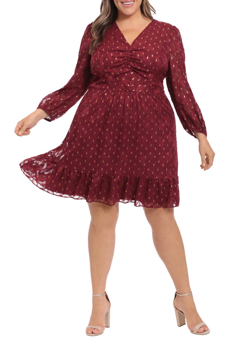 Metallic Dot Long Sleeve Dress, Alternate, color, FIG/GOLD