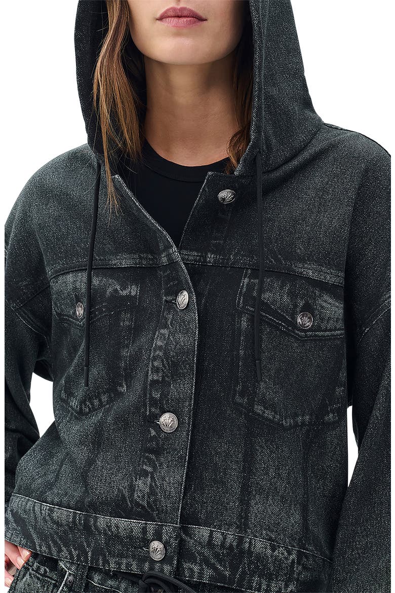 rb Miramar Hooded Trompe l'Oeil Faux Denim Terry Trucker Jacket, Alternate, color, FADED BLACK