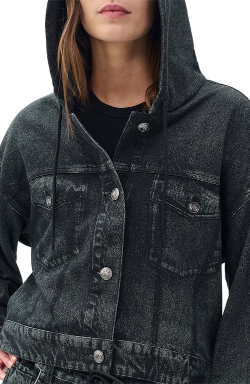 Rag & Bone Miramar Hooded Trompe L'oeil Faux Denim Terry Trucker Jacket In Black