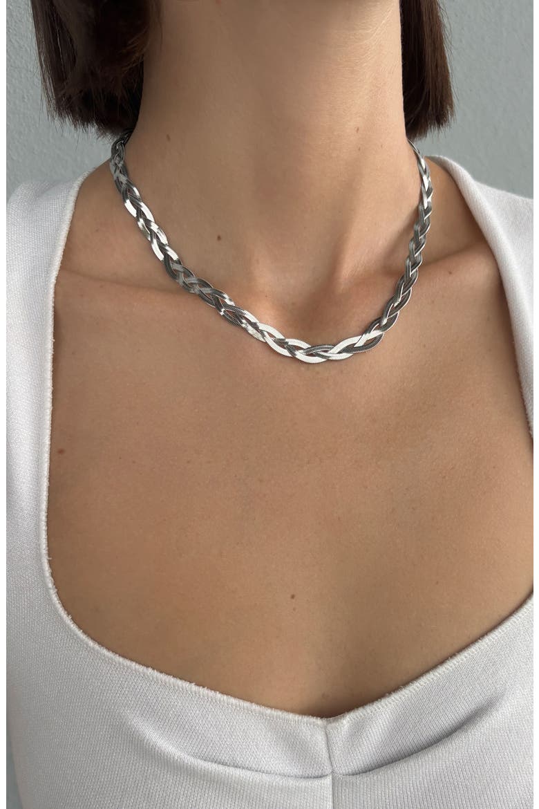 Braided Herringbone Chain Necklace, Main, color, SILVER