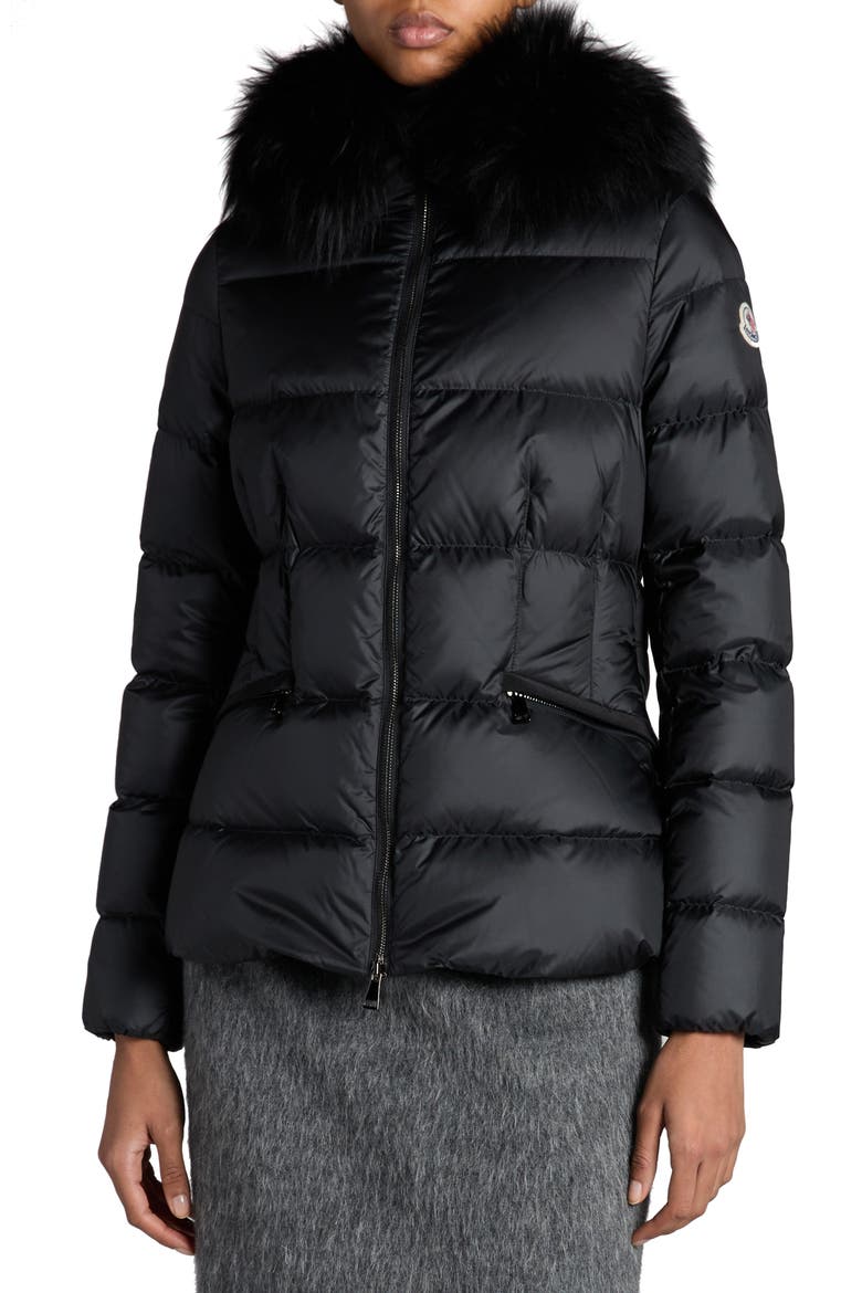 Boed Down Puffer Jacket with Genuine Shearling Trim, Alternate, color, BLACK/ BLACK