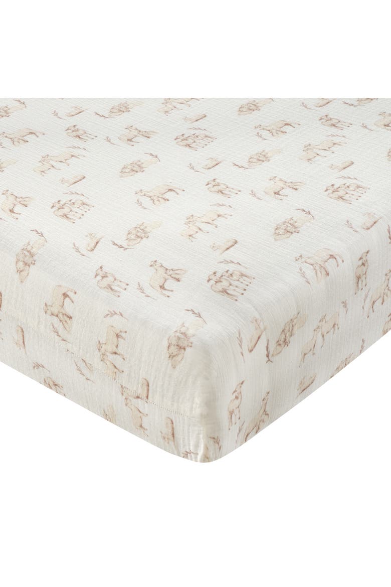 Signature Organic Cotton Muslin Lamb Fitted Crib/Toddler Sheet, Main, color, White