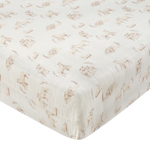 Signature Organic Cotton Muslin Lamb Fitted Crib/Toddler Sheet