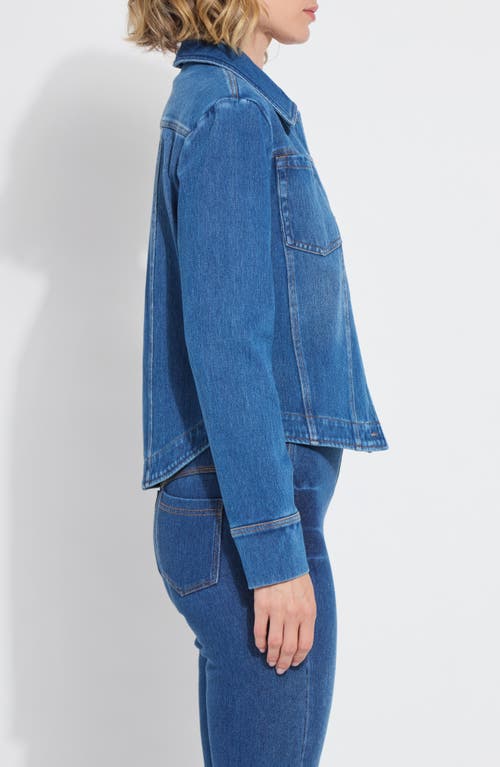 Lyssé Curve Hem Denim Jacket In Blue