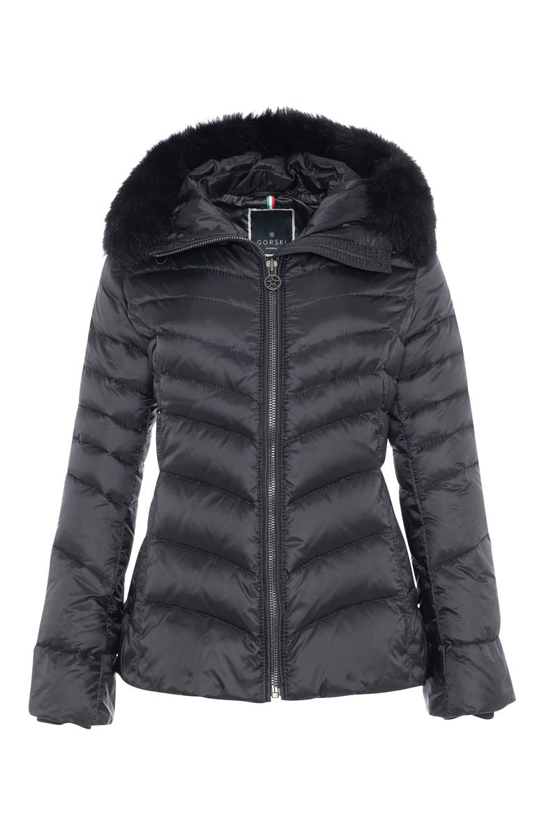 GORSKI Apres-Ski Chevron Parka with Detachable Toscana Lamb Hood Trim, Alternate, color, Black/Black