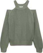 MANGO TEEN Cold Shoulder Cotton Crewneck Sweater