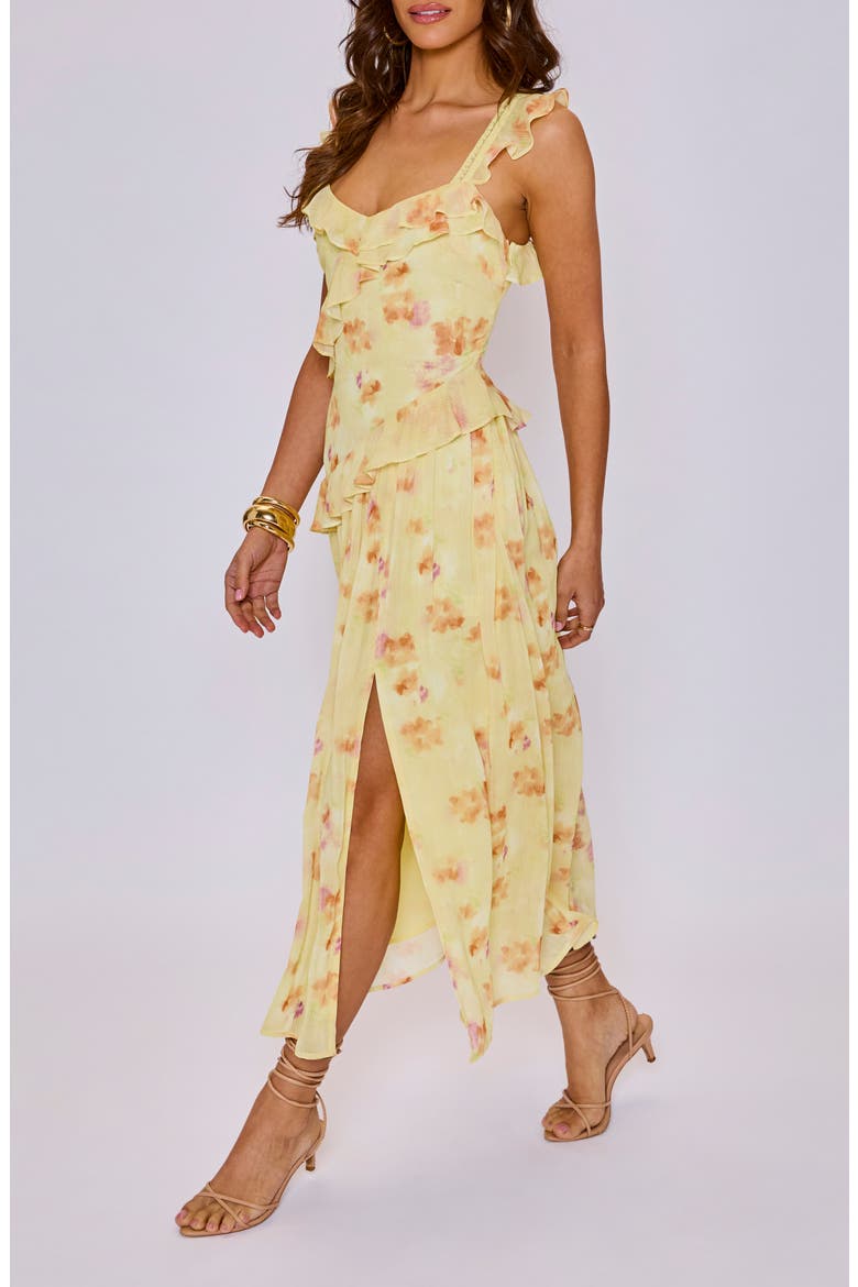 Esme Floral Ruffle Detail Midi Dress, Alternate, color, YELLOW MULTI