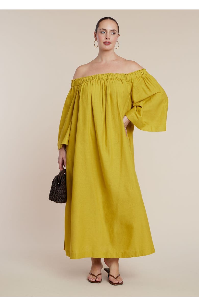 ELOQUII Off The Shoulder Easy Maxi Dress, Main, color, Chartreuse