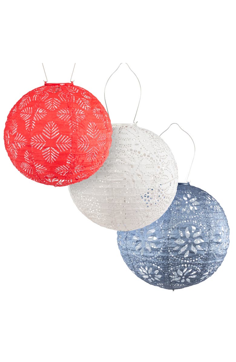 Allsop Home & Garden Soji Stella Red White Blue Solar Lantern 3-pack, Main, color, Multi Color