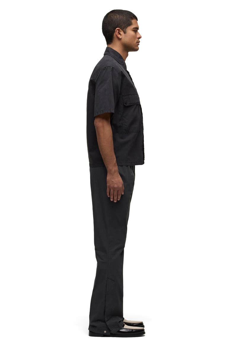 Utility Oversize Short Sleeve Cotton & Nylon Snap-Up Shirt, Alternate, color, BLACK