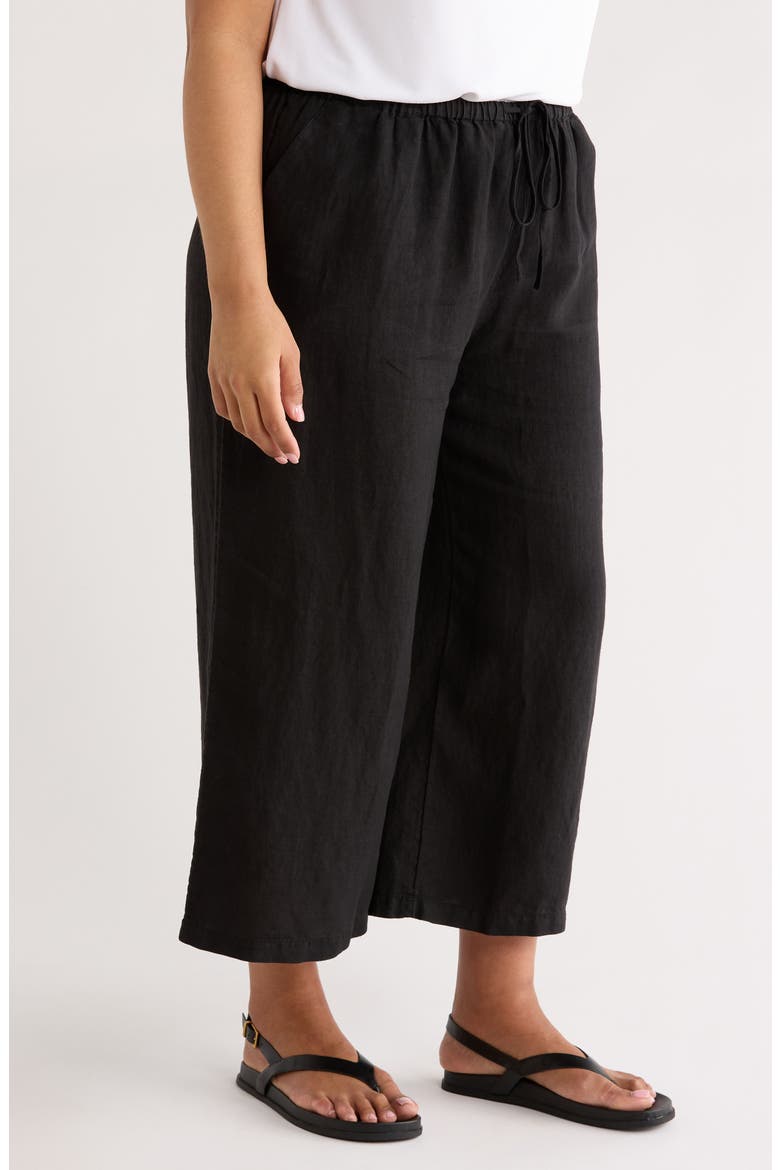 Wide Leg Crop Linen Pants, Alternate, color, BLACK