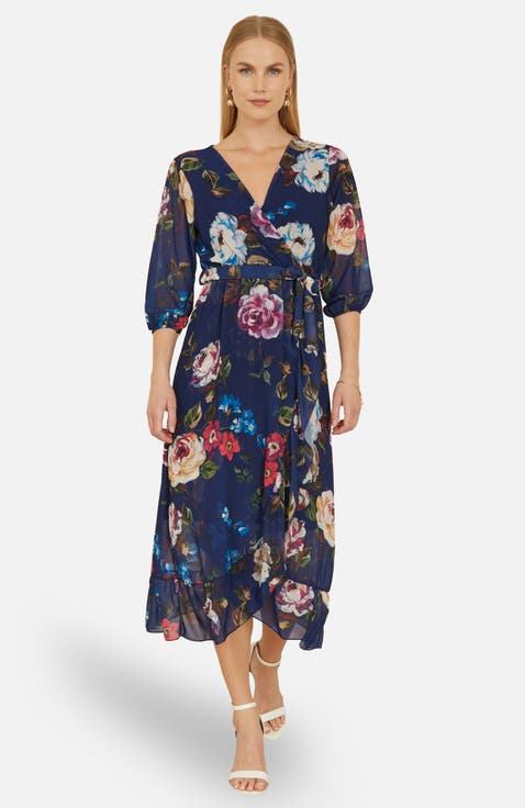 Watercolour Dip Hem Midi Wrap Dress