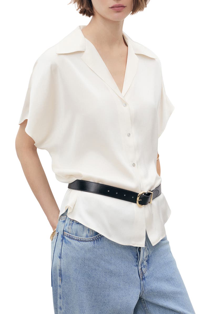 MANGO Fluid Short Sleeve Shirt, Main, color, Off White