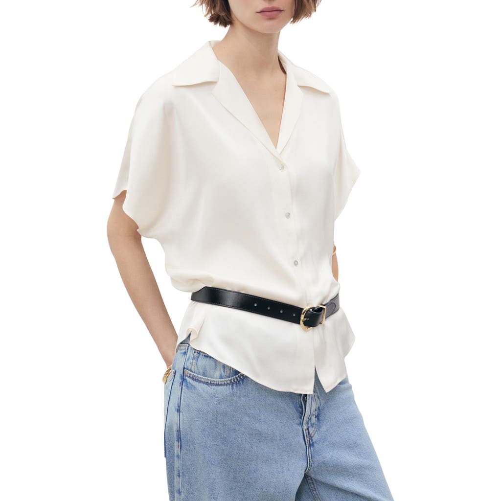 Mango Short-sleeved Satin Shirt Off White In Neutral