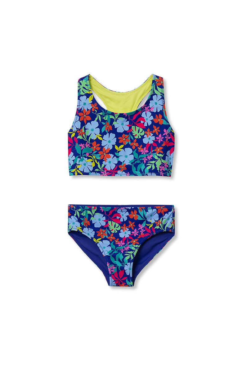 Lands' End Girls Wrap Front Bikini Swimsuit Set, Main, color, Blue/Multi Floral